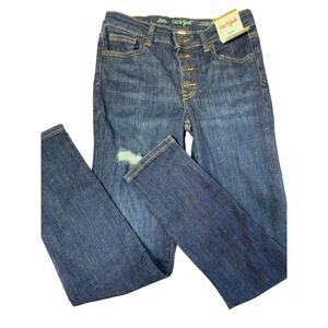 Cat & Jack Girls Size 14 Dark Wash Distressed Denim Skinny Jeans button fly
